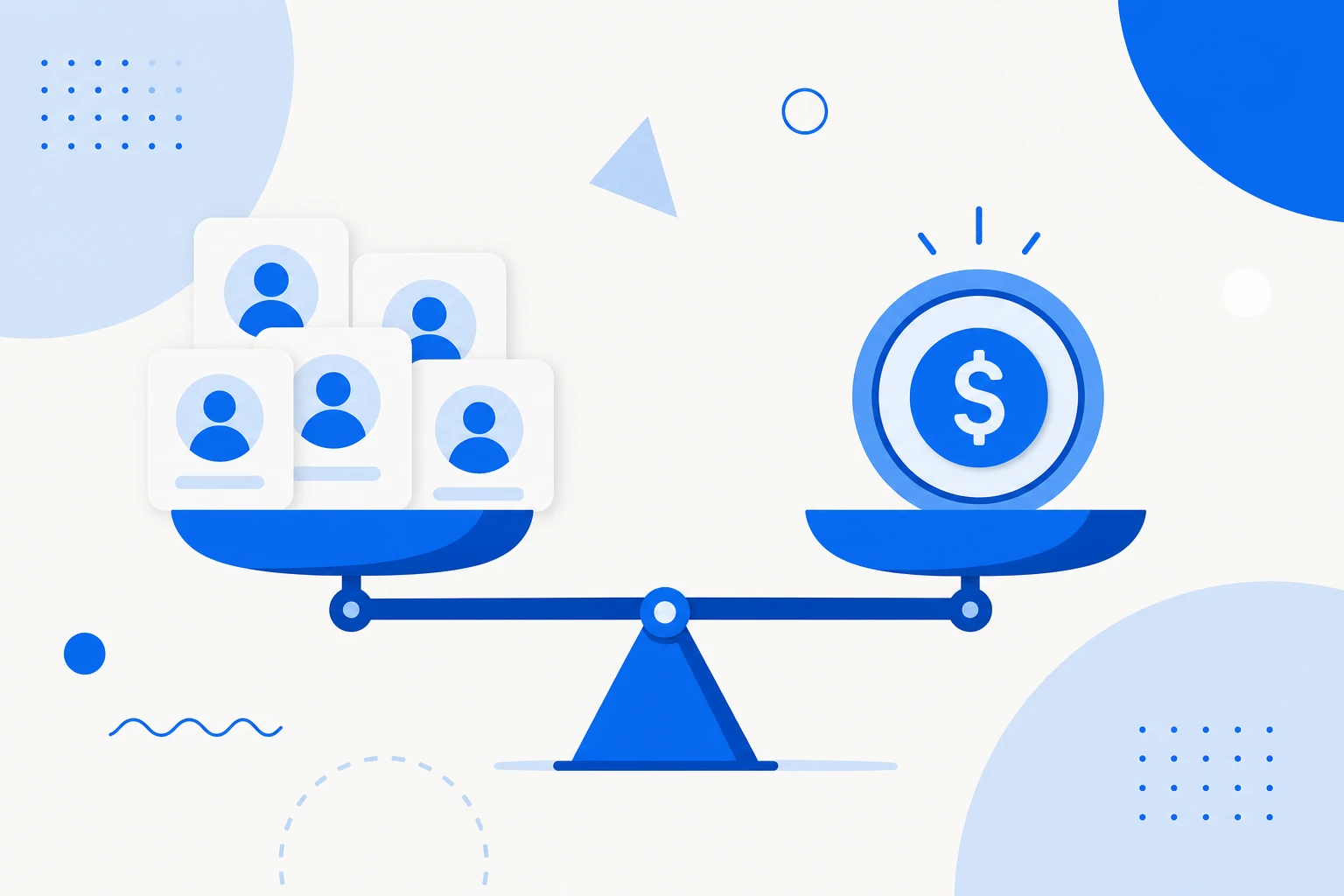 Ilustração de ticket médio: a receita recorrente total repartida entre as contas ativas, revelando o valor médio por conta.