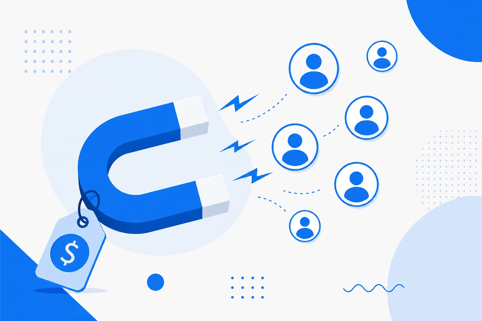 Ilustração de custo por lead: um funil de marketing convertendo investimento em contatos interessados.