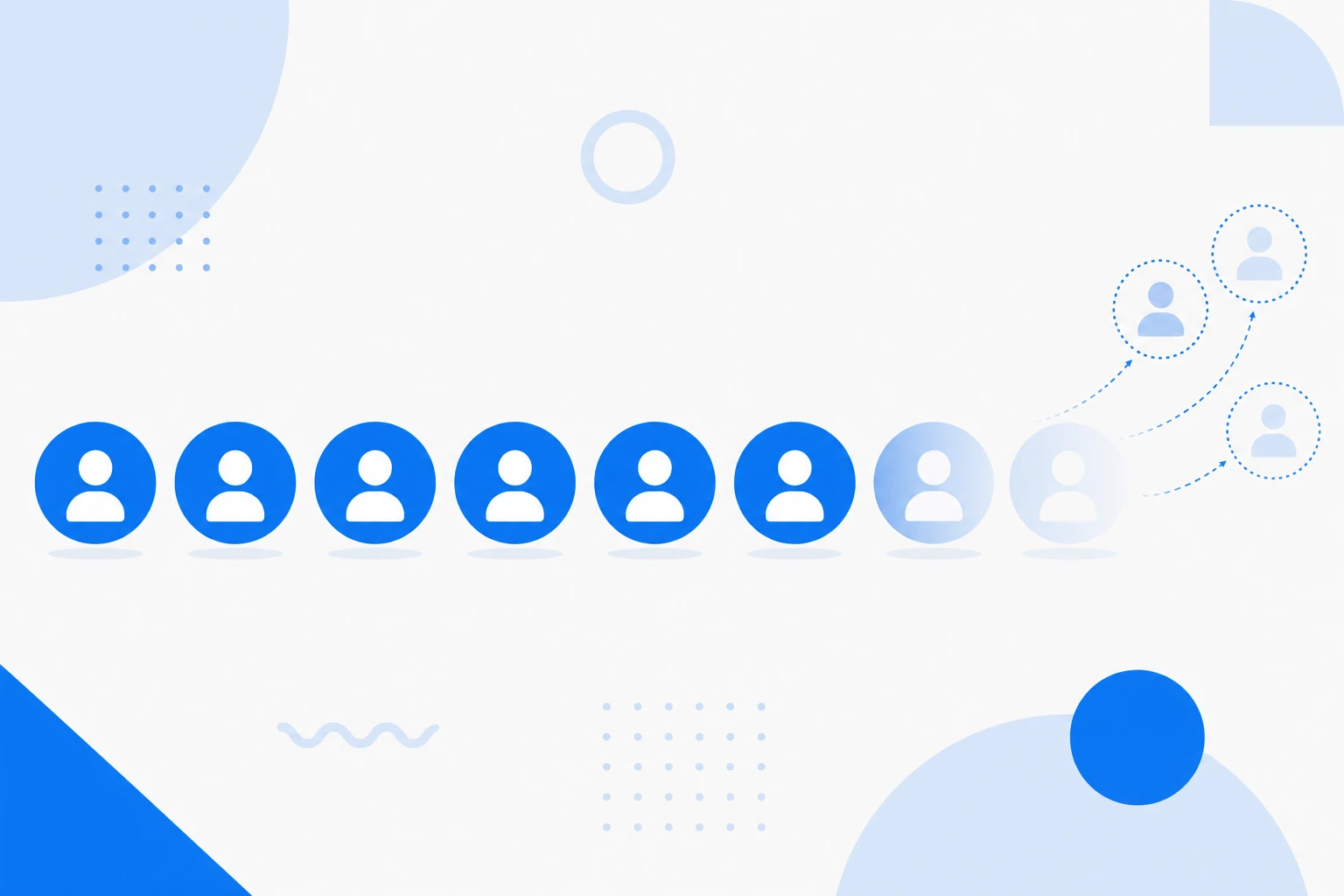 Ilustração de churn de clientes: contas saindo da base de uma empresa SaaS ao longo de um período.