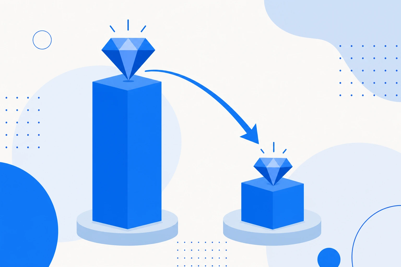 Ilustração de um down round: uma seta de valuation caindo da rodada anterior para a nova rodada.