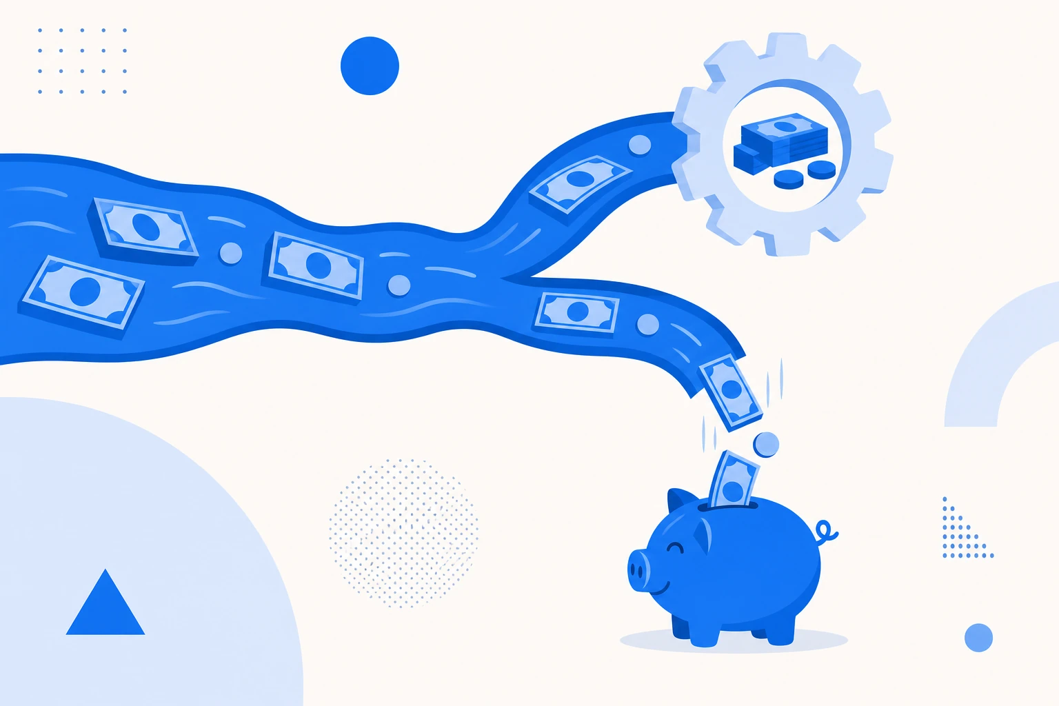 Ilustração de fluxo de caixa livre: o caixa operacional menos o capex resultando no dinheiro que sobra.