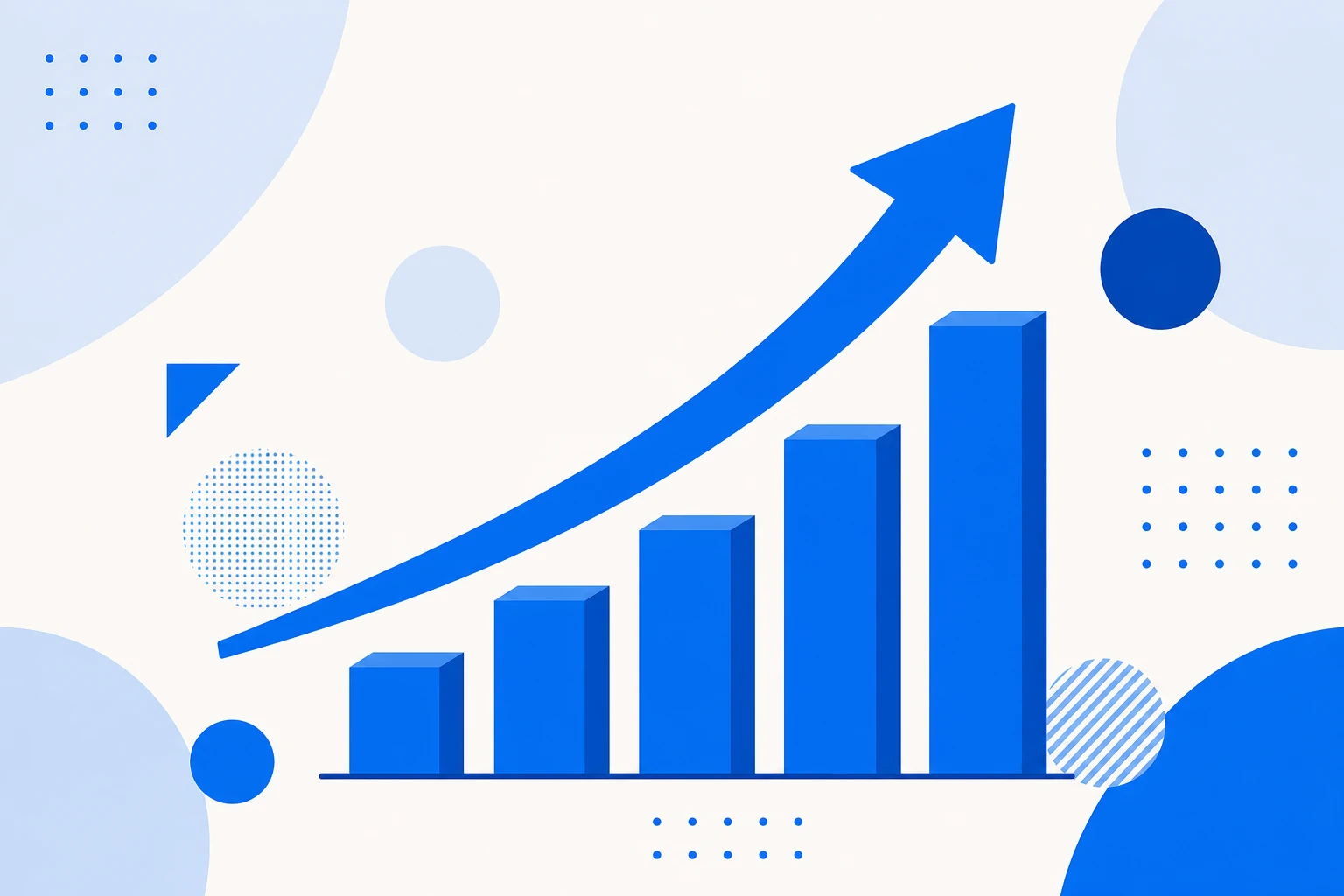 Ilustração de uma taxa de crescimento: uma curva de receita subindo entre dois períodos, com a variação percentual em destaque.