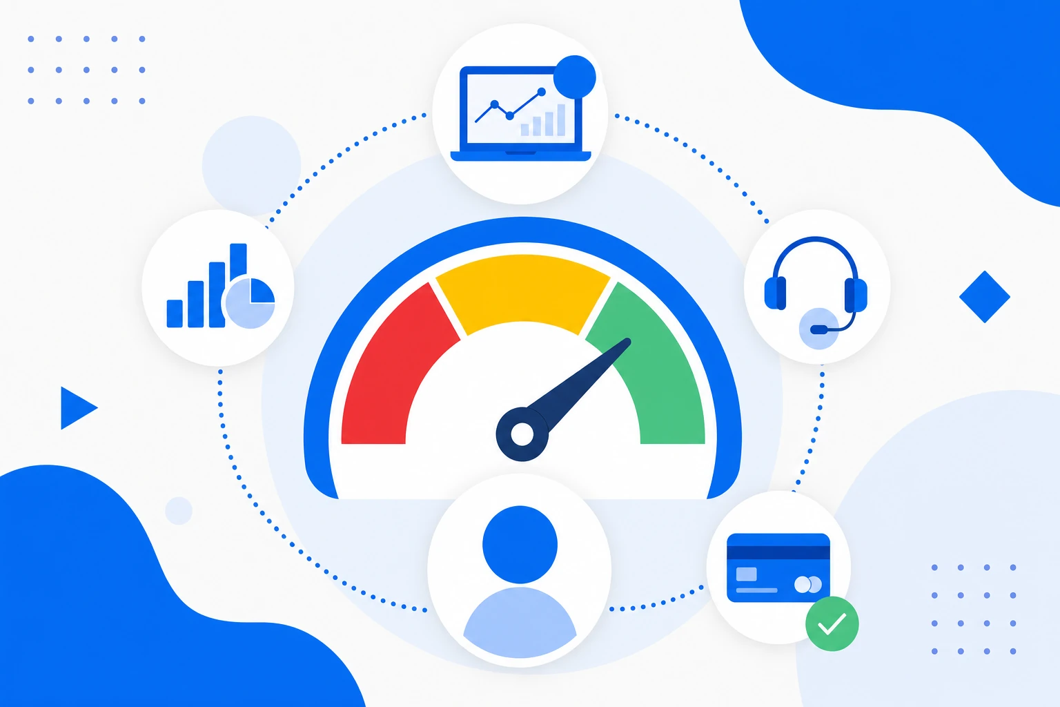 Ilustração de customer health score: um painel que classifica clientes em verde, amarelo e vermelho conforme a saúde.