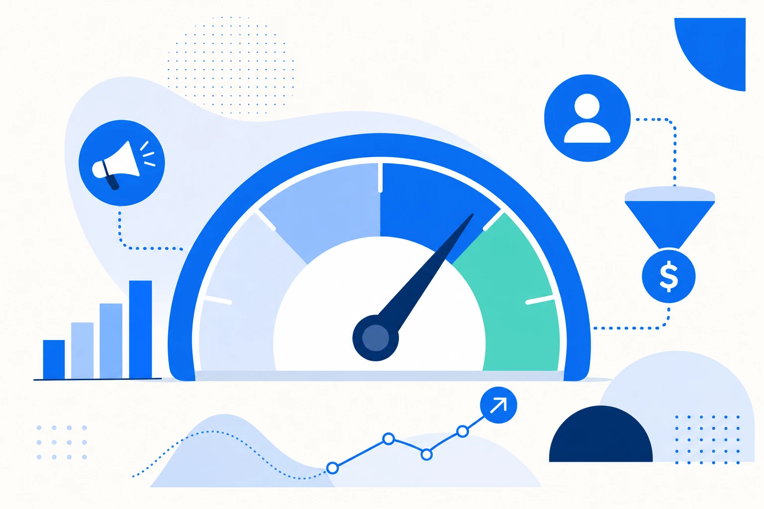 Ilustração do SaaS magic number: uma balança comparando o gasto de vendas e marketing com o ARR novo gerado.