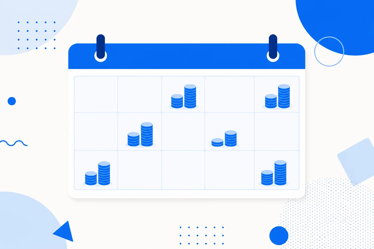 Ilustração de receita recorrente mensal: um calendário com barras de receita que se repetem a cada mês.
