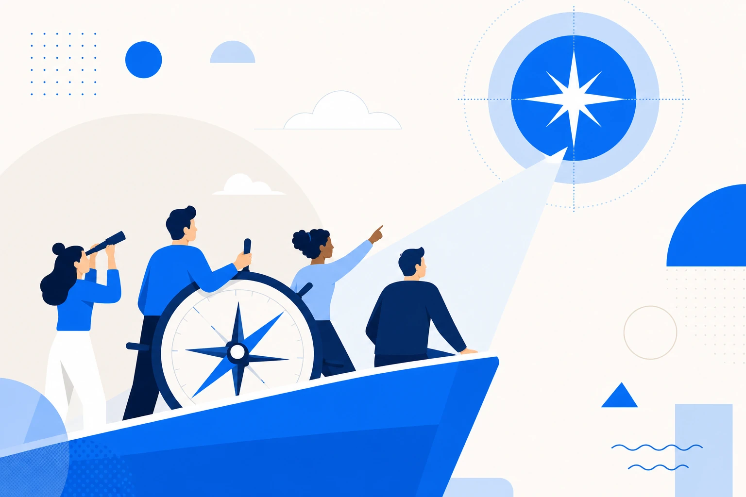 Ilustração da North Star Metric: uma estrela-guia acima de um conjunto de métricas de input que a alimentam.