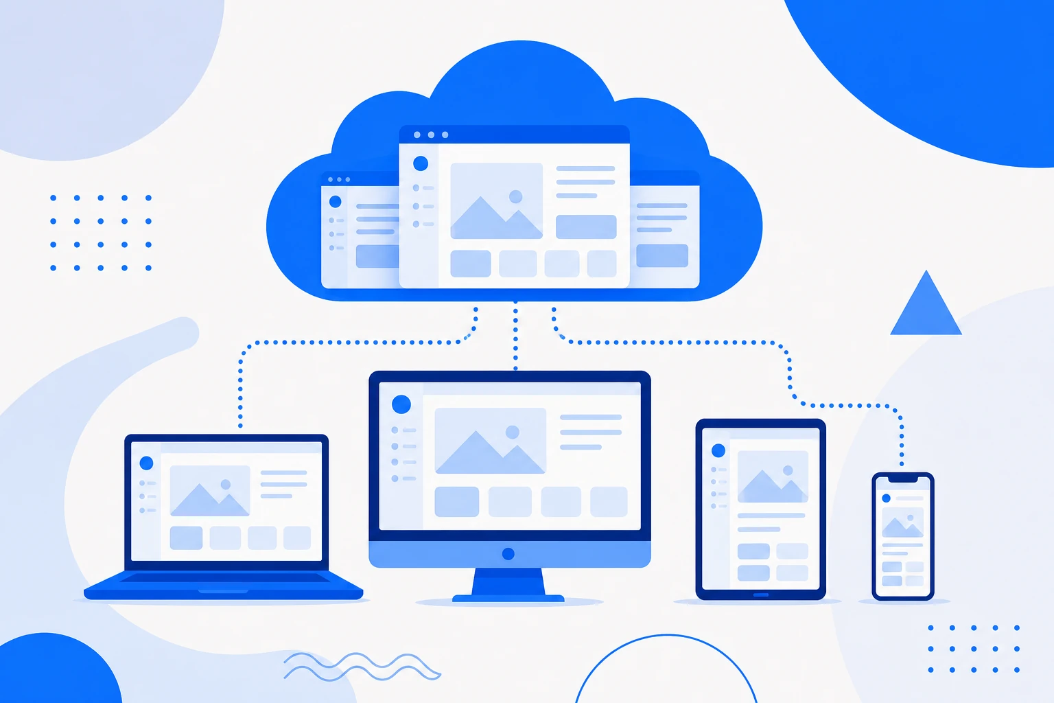 Ilustração do modelo SaaS: um software na nuvem acessado por vários clientes que pagam assinatura recorrente.